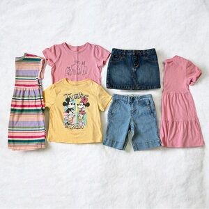 Girls Clothes Sz 6 T-shirts, Shorts, Skirt, Dresses Kohl’s Disney Pink-Lot Of 6
